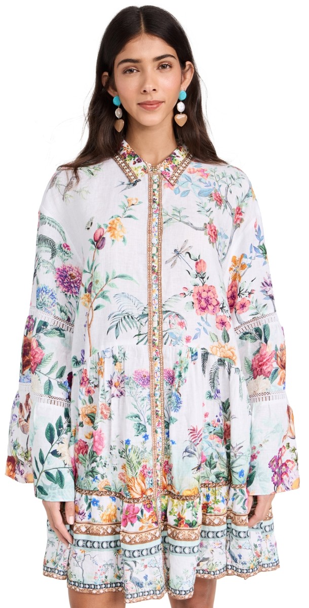 Camilla Tiered Dress With Lace Trim At Yoke Plumes And Parterres