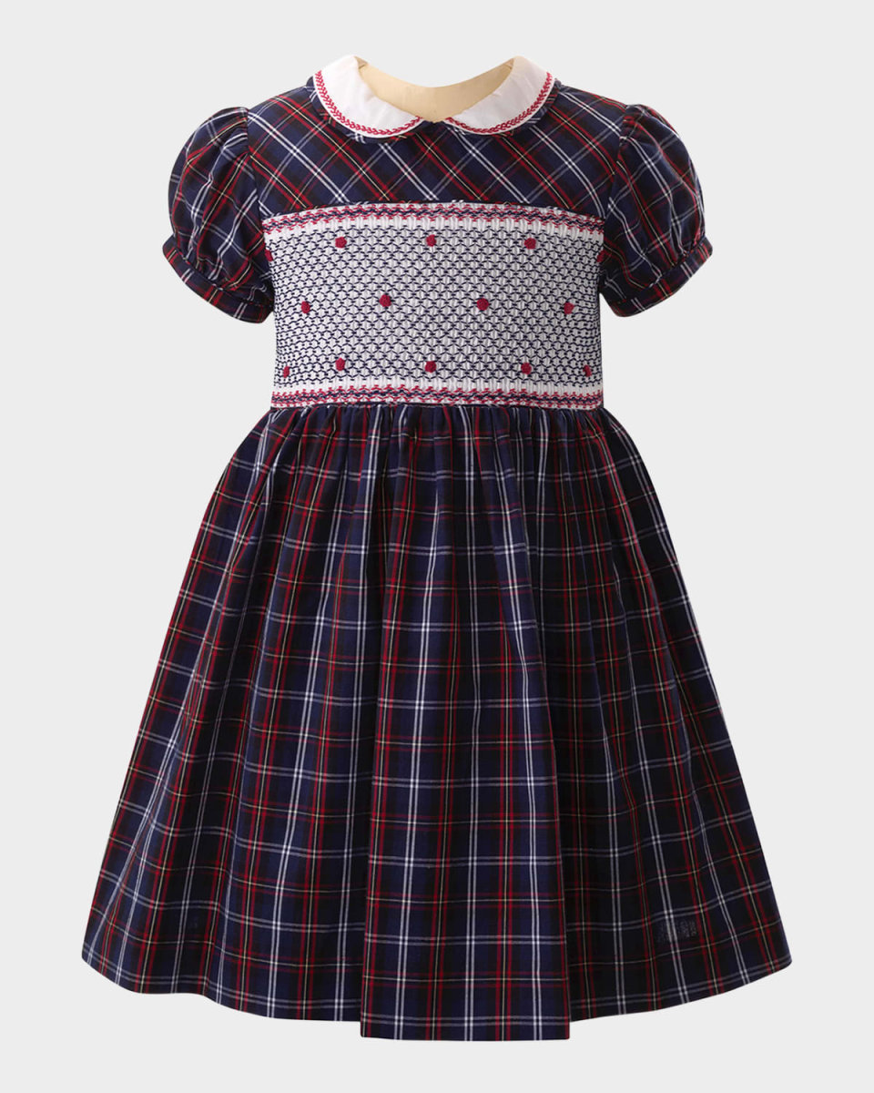 Girl's Check-Print Smocked Dress, Size 2-10
