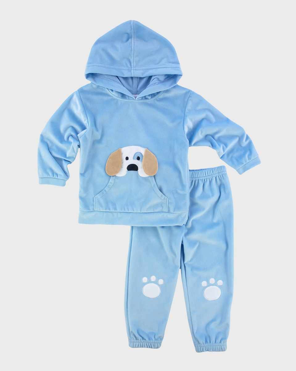 Boy's Velour Hoodie & Pants W/ Puppy Applique, Size 6M-24