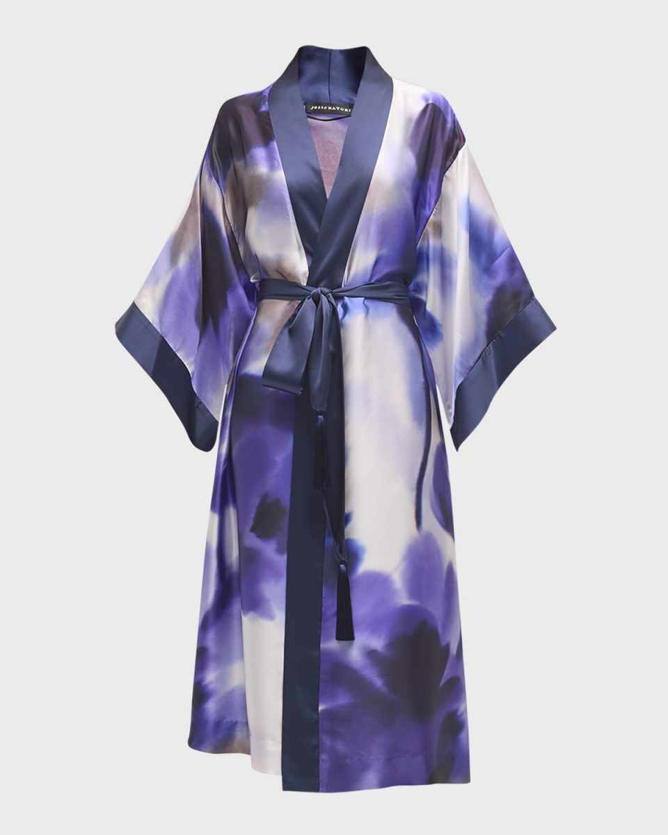 Floral-Print Silk Charmeuse Robe