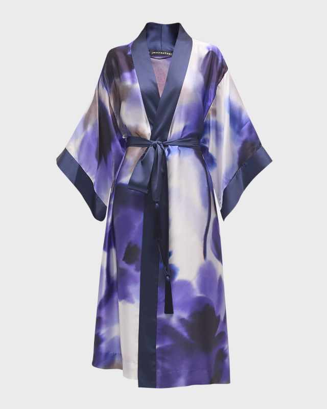 Floral-Print Silk Charmeuse Robe