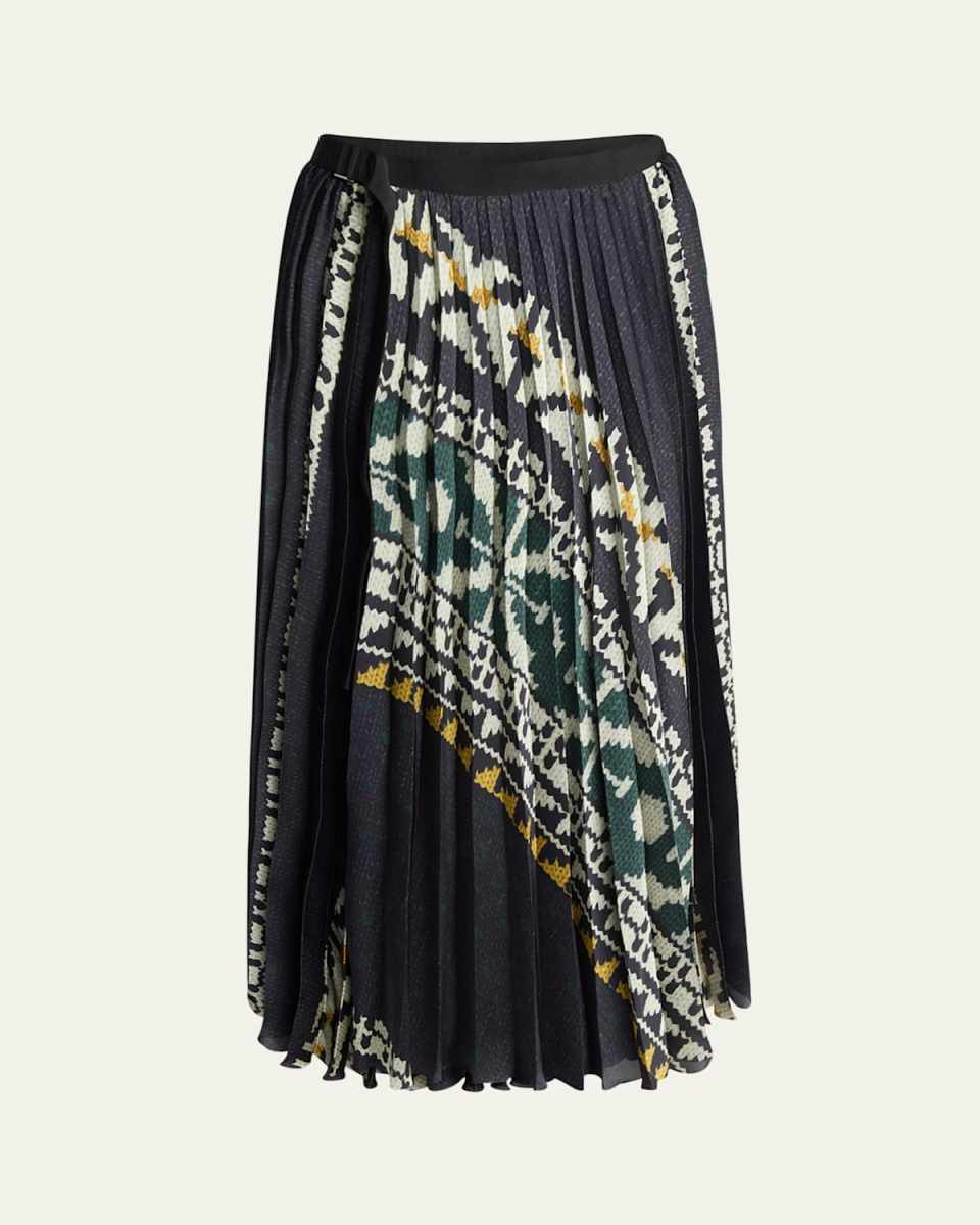 Pleated Fair Isle Print Midi Skirt