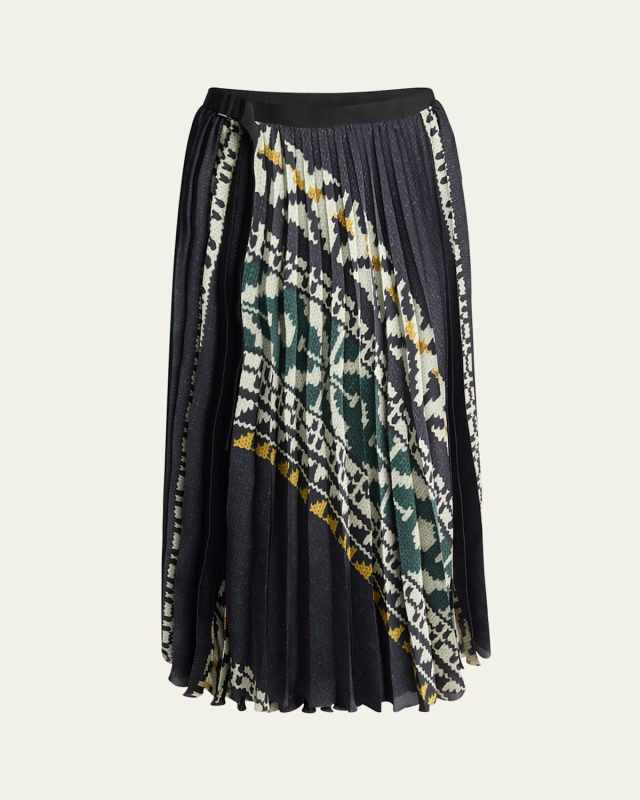 Pleated Fair Isle Print Midi Skirt
