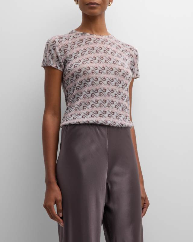 Cashmere Abstract-Print Crewneck Pullover
