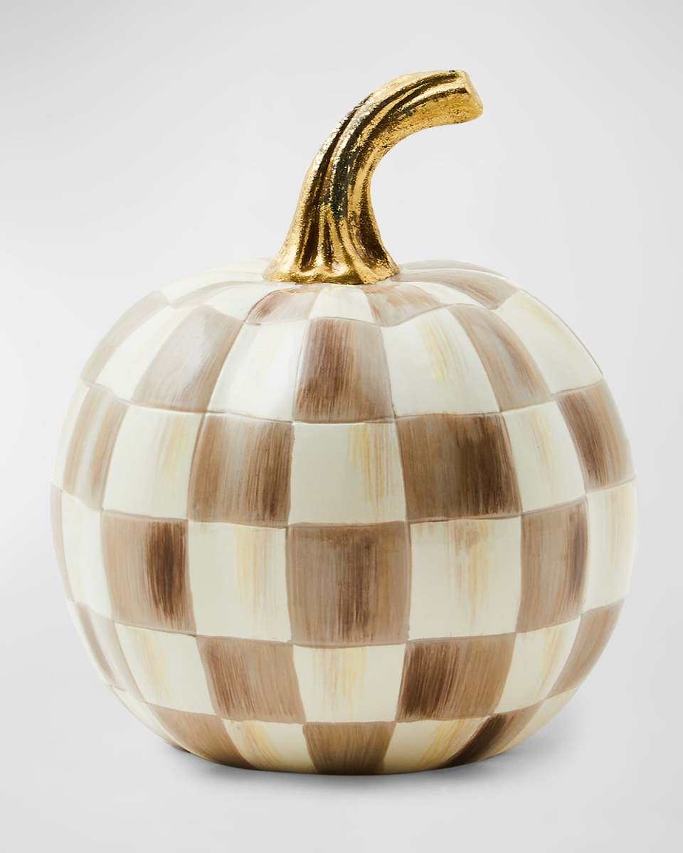 Mocha Check Mini Pumpkin, 8.4"