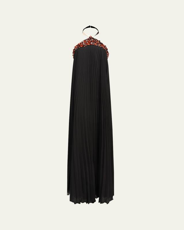 Pythia Pleated Sequin-Embellished Trapeze Gown