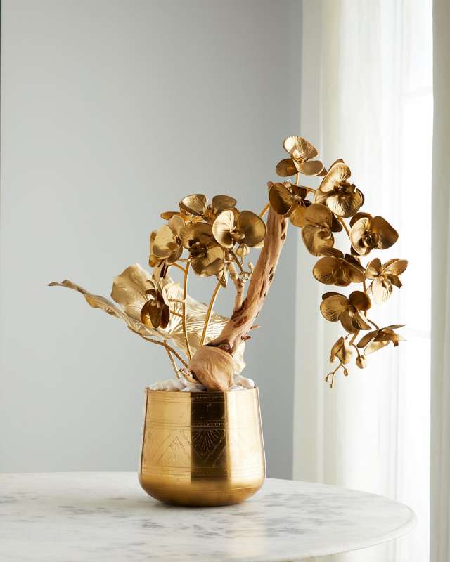 Golden Lotus 27" Faux Florals in Gold Glass Vase