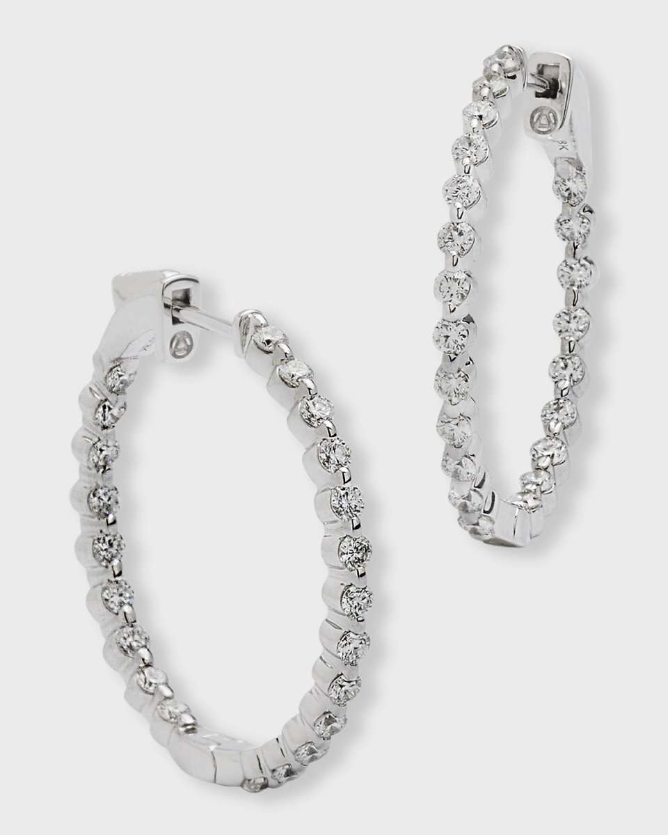 18k White Gold Diamond Hoop Earrings, 1.32tcw, 1"L