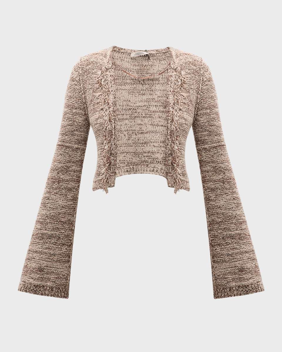 Autumn Sparkle Fringe-Trim Knit Cardigan