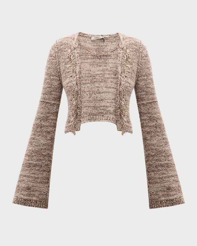 Autumn Sparkle Fringe-Trim Knit Cardigan