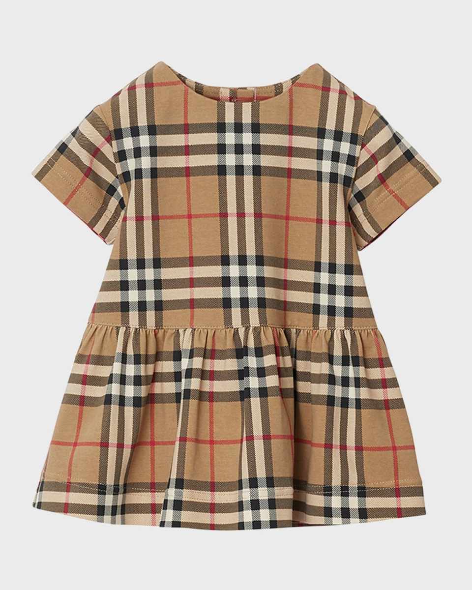 Girl's Lena Check Jersey Short-Sleeve Dress, Size 1M-18