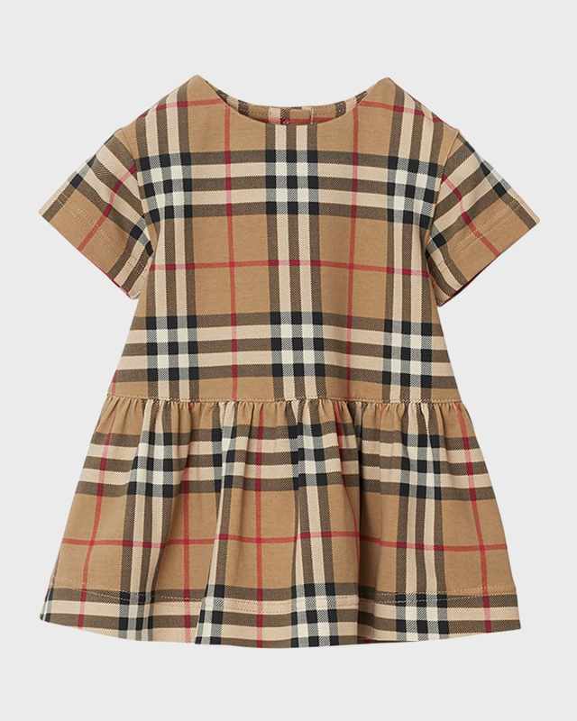 Girl's Lena Check Jersey Short-Sleeve Dress, Size 1M-18