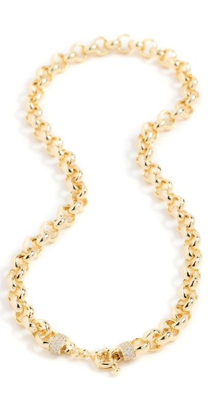 By Adina Eden Solid/Pave Rounded Chain Necklace Gold