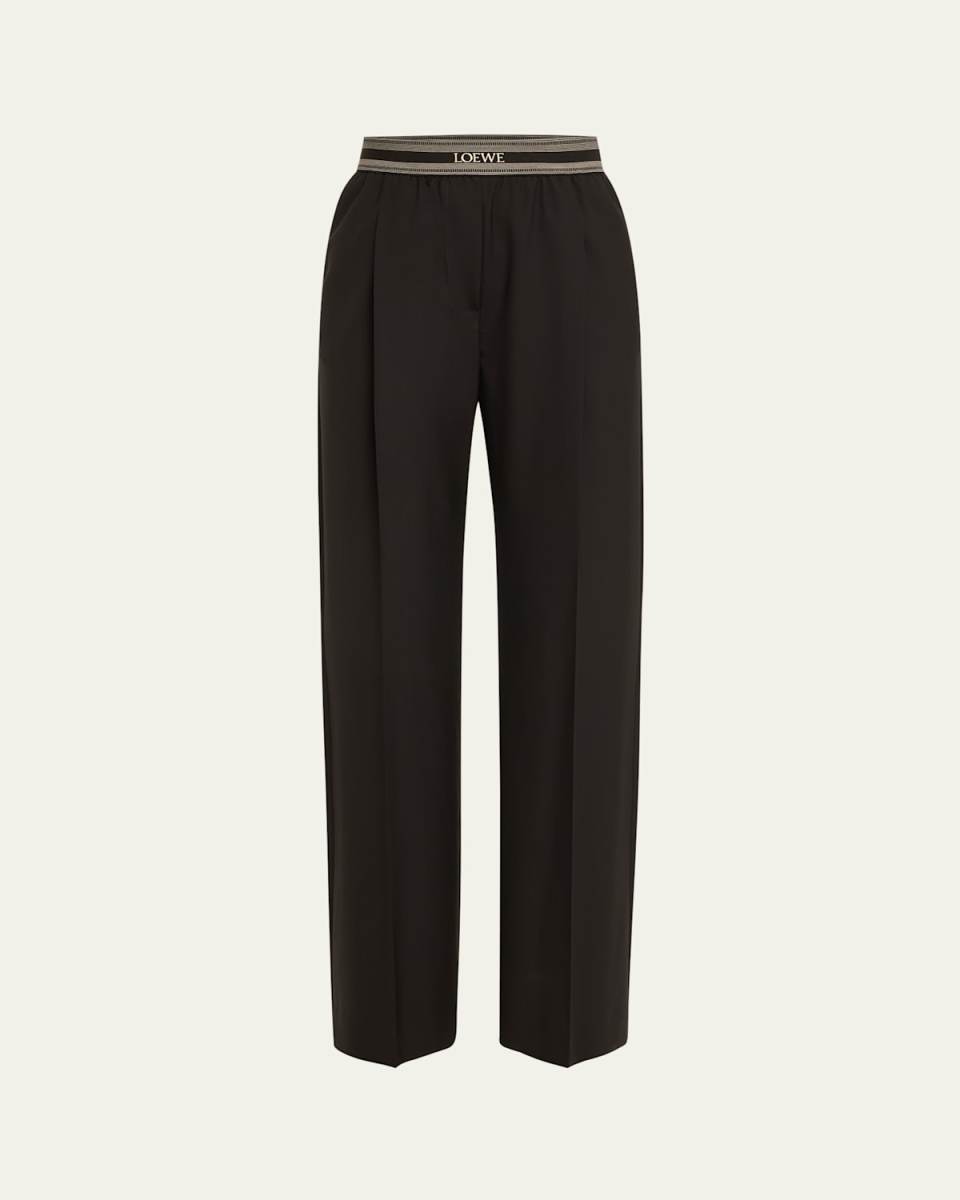 Logo Waistband Pintuck Wool Trousers