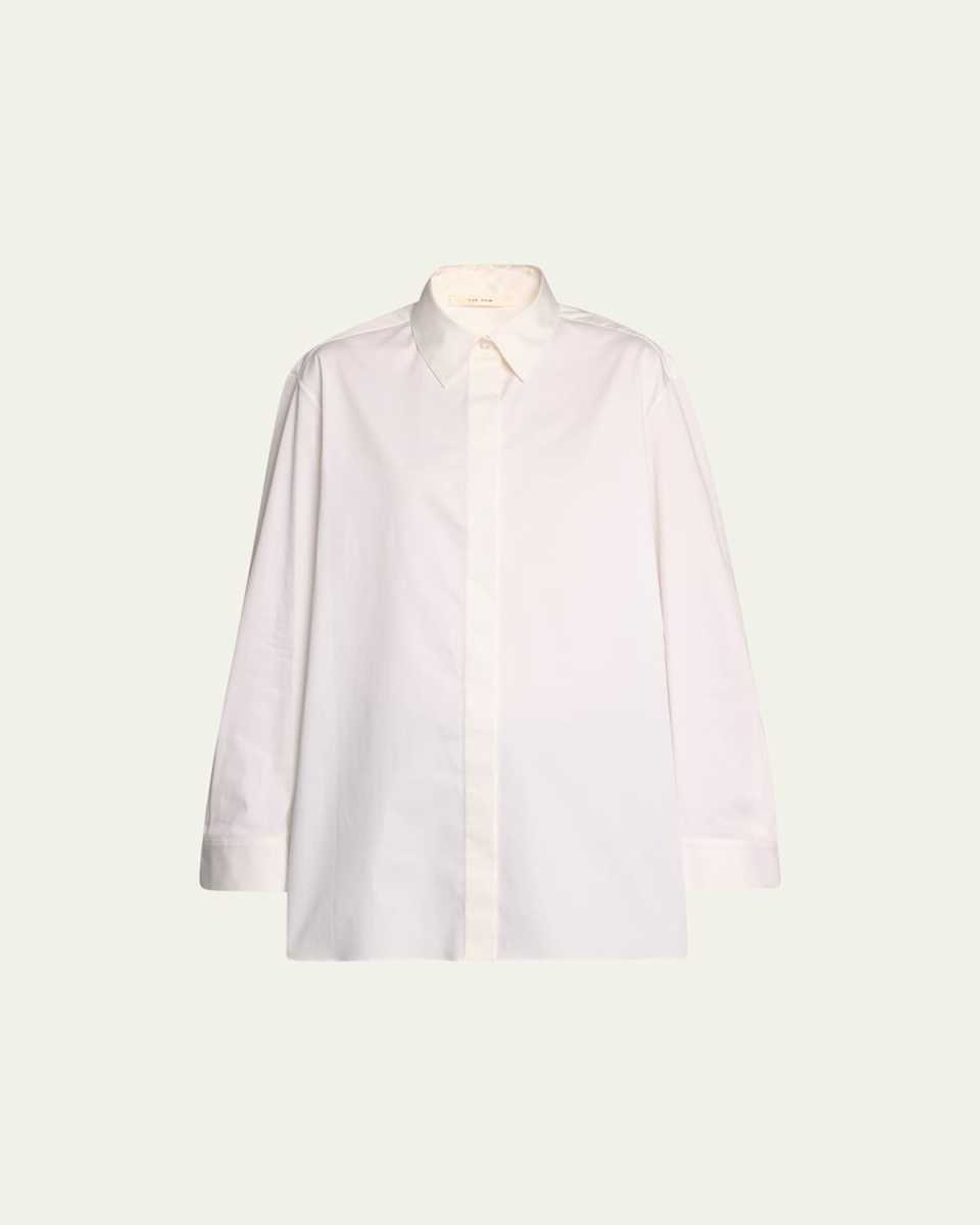 Big Sisea Button-Front Long-Sleeve Cotton-Stretch Shirt