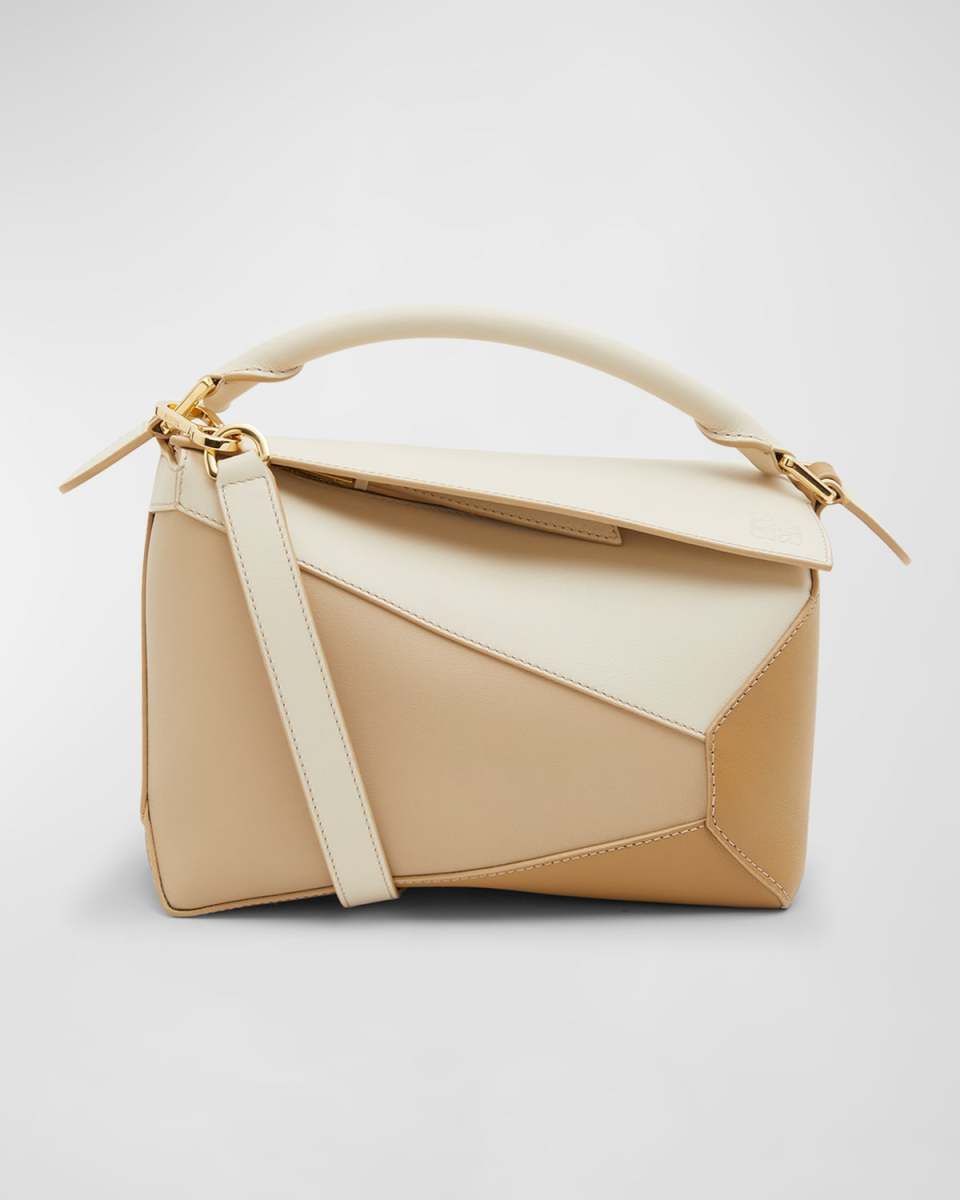 Puzzle Edge Small Top-Handle Bag in Tricolor Leather