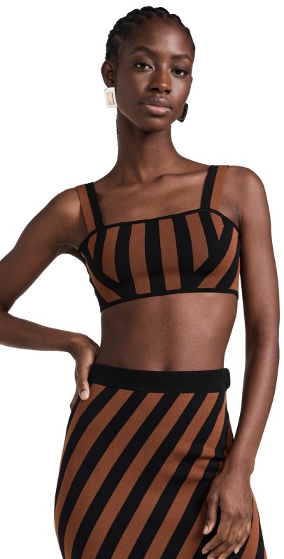 STAUD Zola Top Black/Tan Seashore Stripe