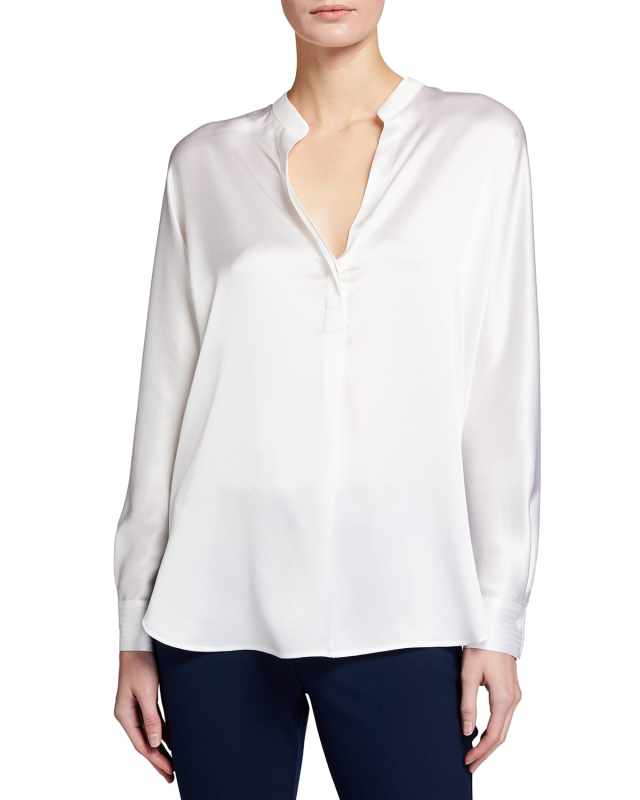 Silk Band-Collar Blouse