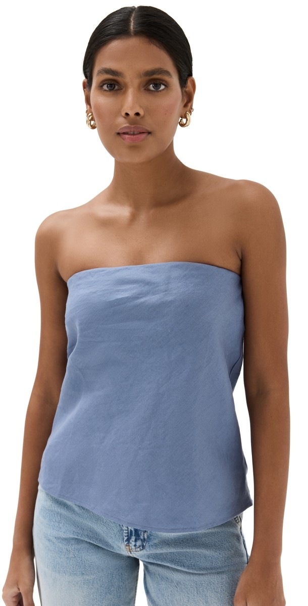 Reformation Mollie Linen Top Cornflower