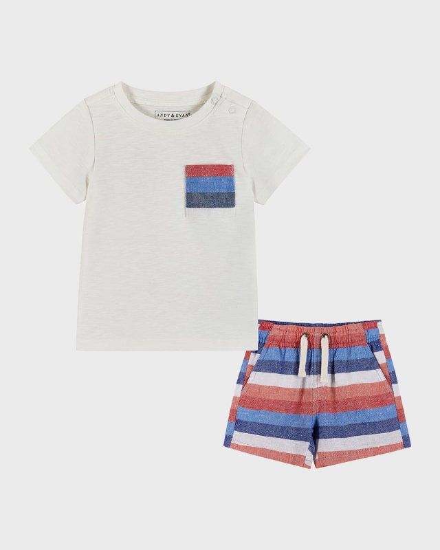 Boy's T-Shirt & Striped Shorts Set, Size Newborn-24