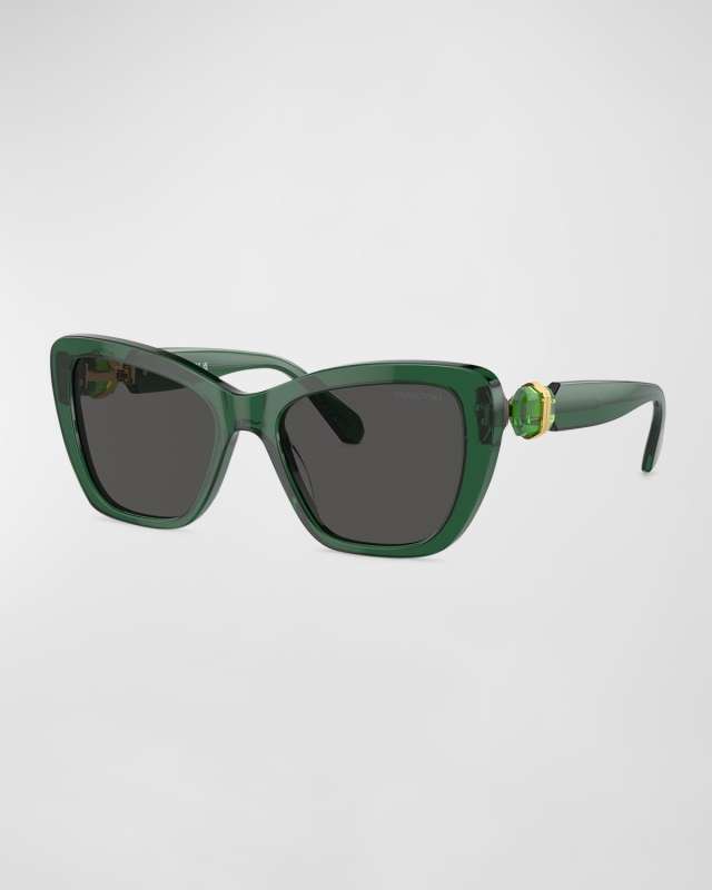 Bold Crystal Embellished Acetate Cat-Eye Sunglasses