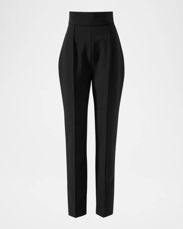 High-Rise Pintuck Skinny-Leg Pants