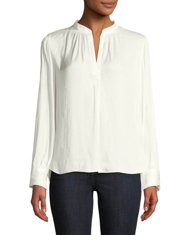 Tink V-Neck Satin Long-Sleeve Blous