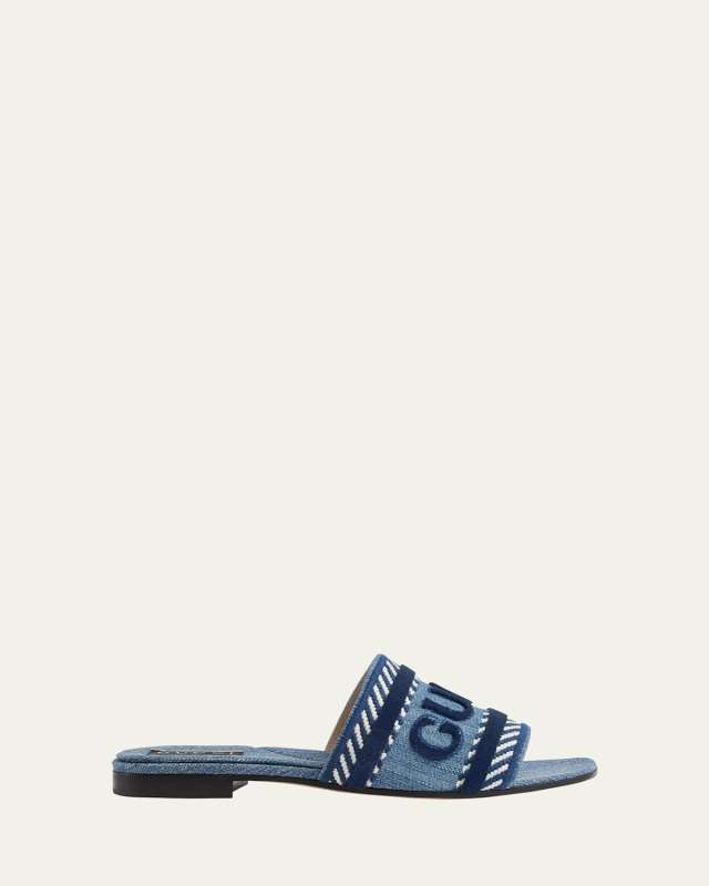 Jane Logo Denim Slide Sandals