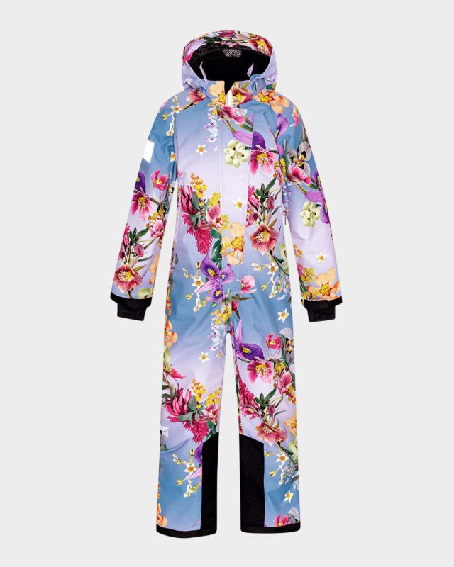 Girl's Hux Floral-Print Snowsuit, Size 5-7