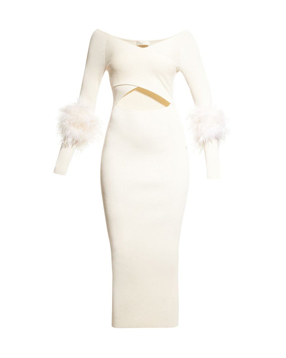 Criss-Cross Cutout Midi Dress w/ Feather Tri