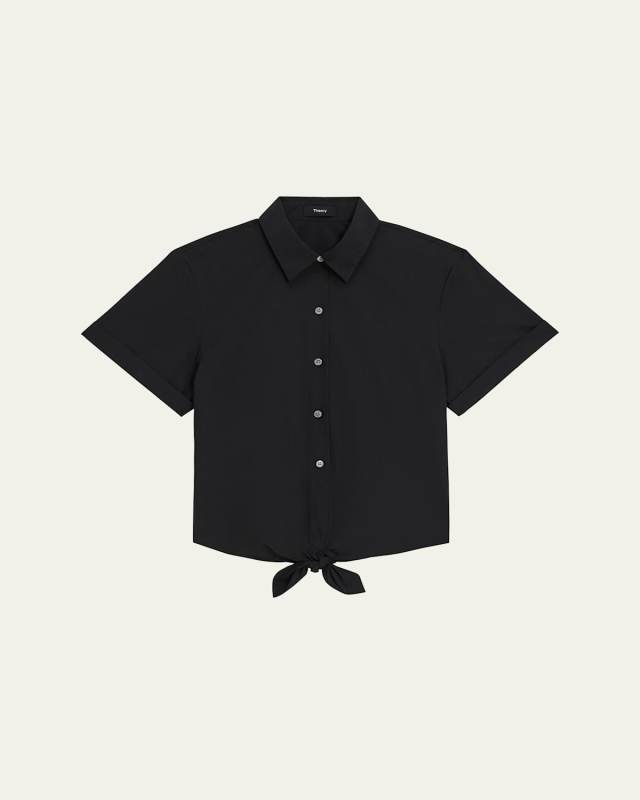 Tie-Front Short-Sleeve Blous