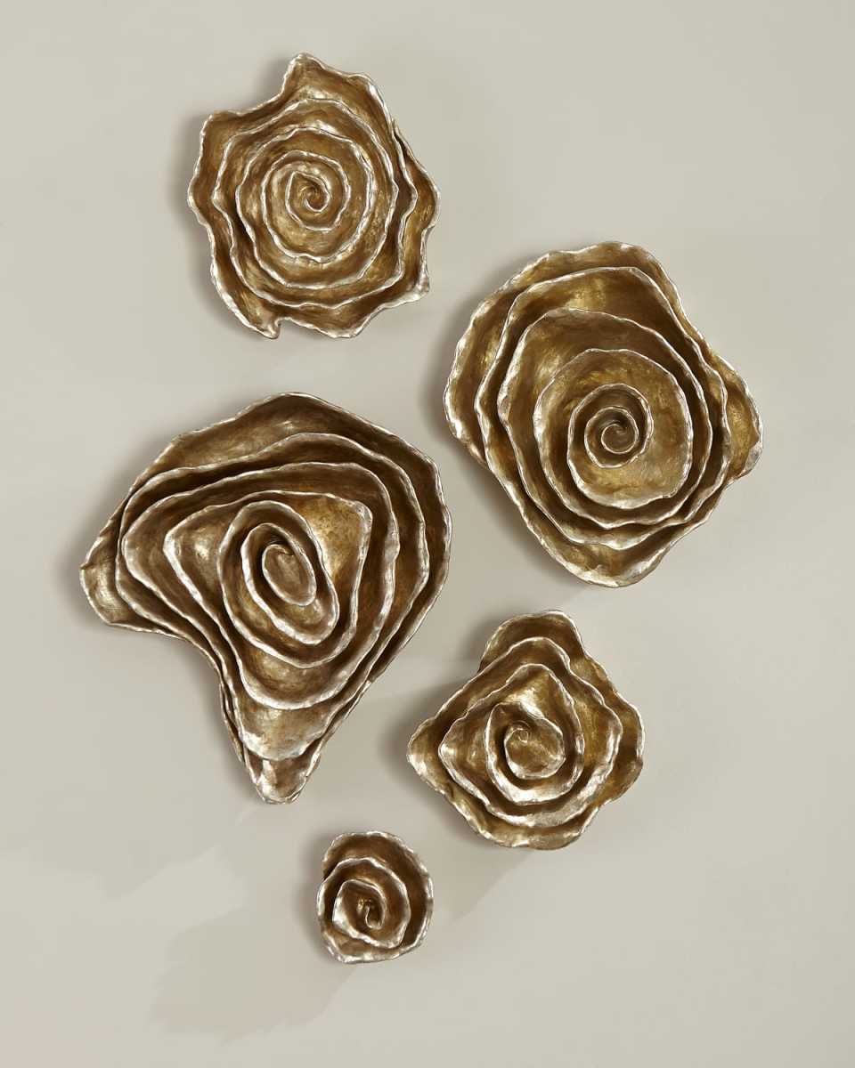 Freeform Floral Wall Plaques - Champagne Finish, Set of 5
