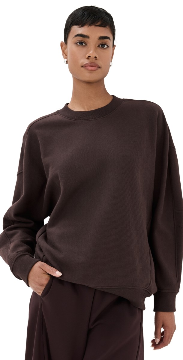 Tibi Cocoon Crew Neck Sweatshirt Brown