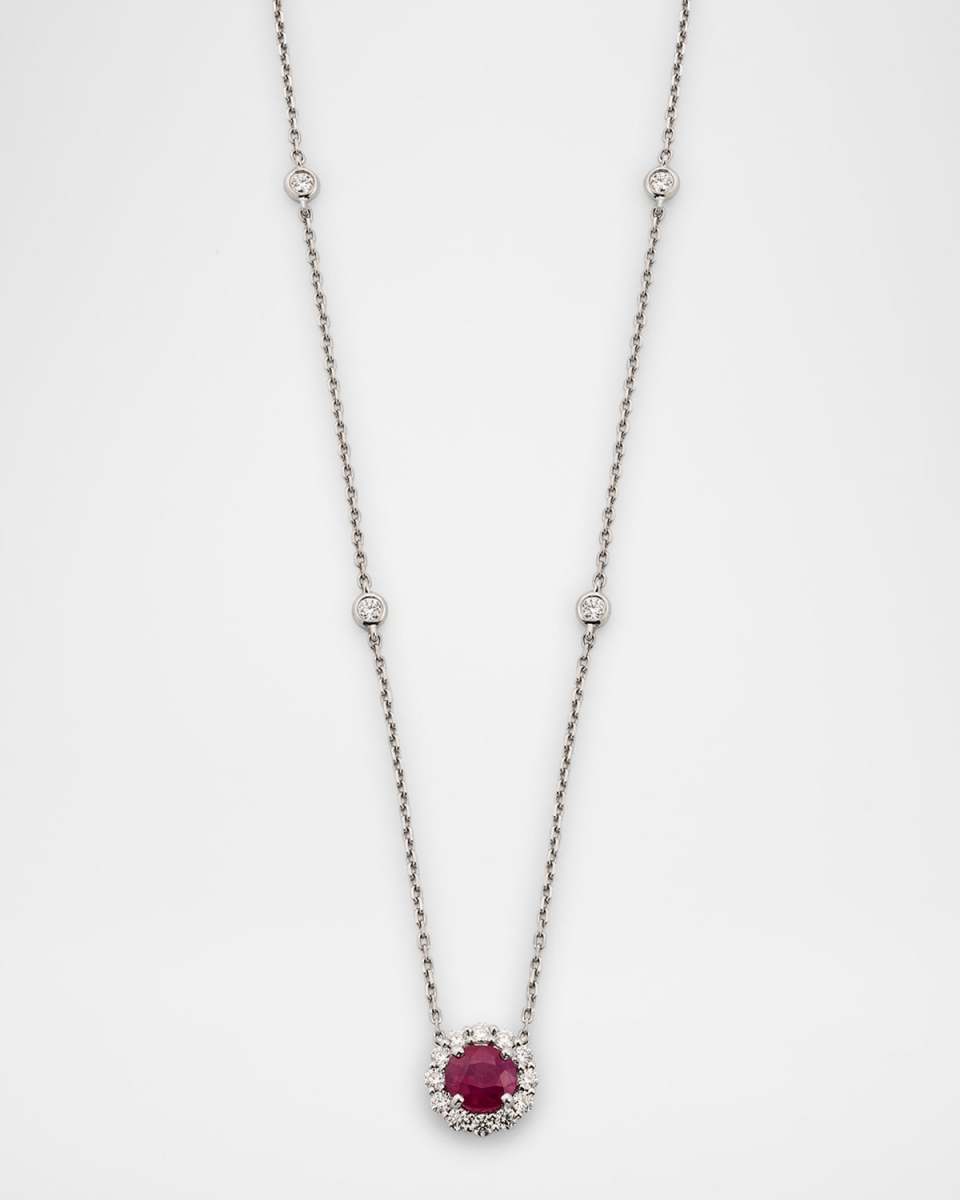 18K White Gold Burma Ruby Necklace with Diamonds, 16.5"L