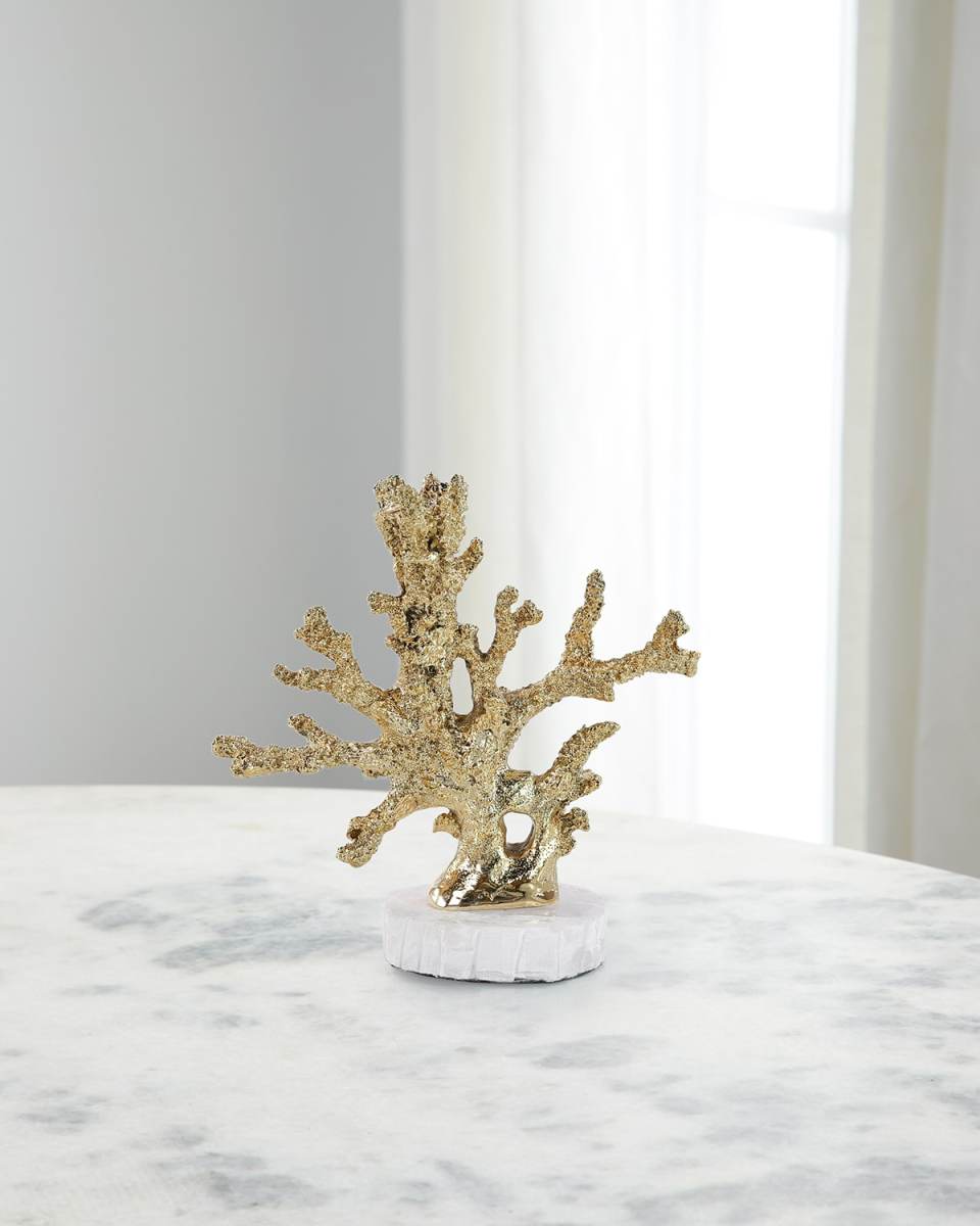 Brass Coral Candleholder on Selenite Base