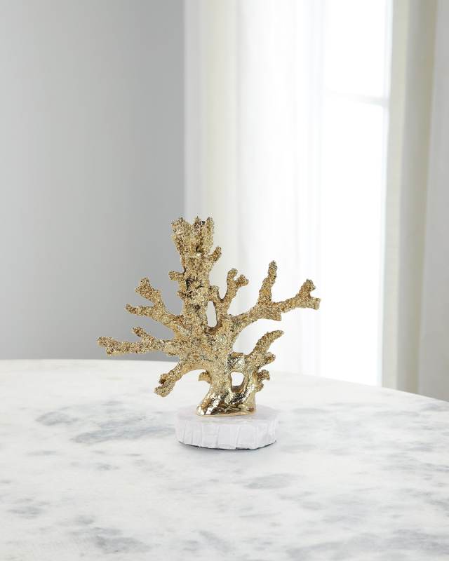 Brass Coral Candleholder on Selenite Base