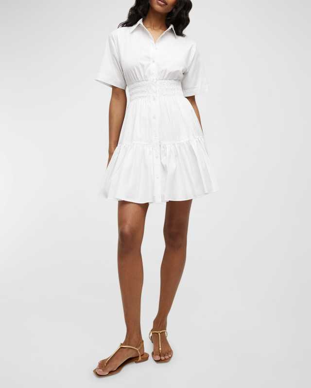 Greta Short-Sleeve Button-Front Mini Dress