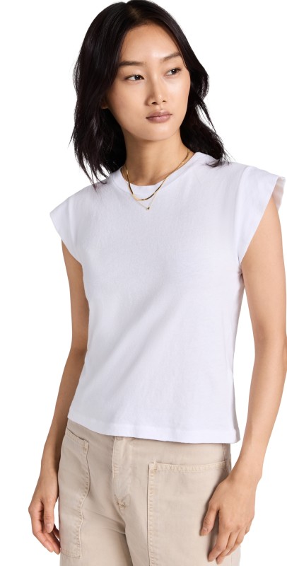THE GREAT. The Peak Shoulder Tee True White