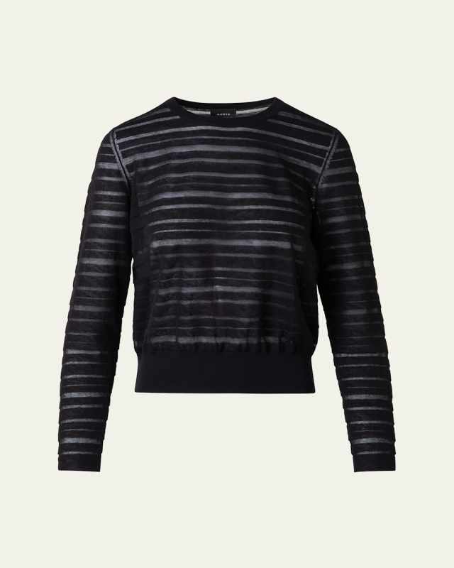 Sheer Stripe Knit Crewneck Sweater