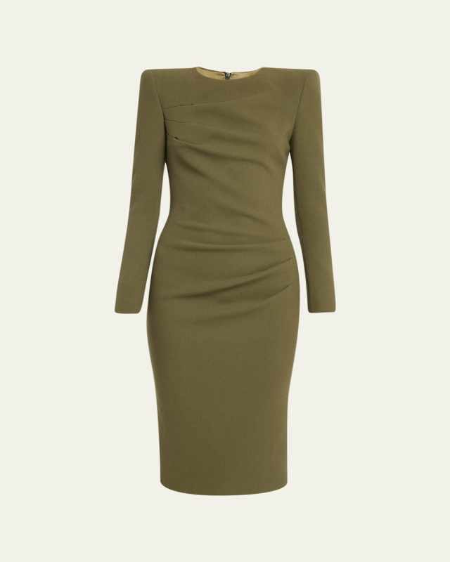 Pleated Sheath Wool Dress