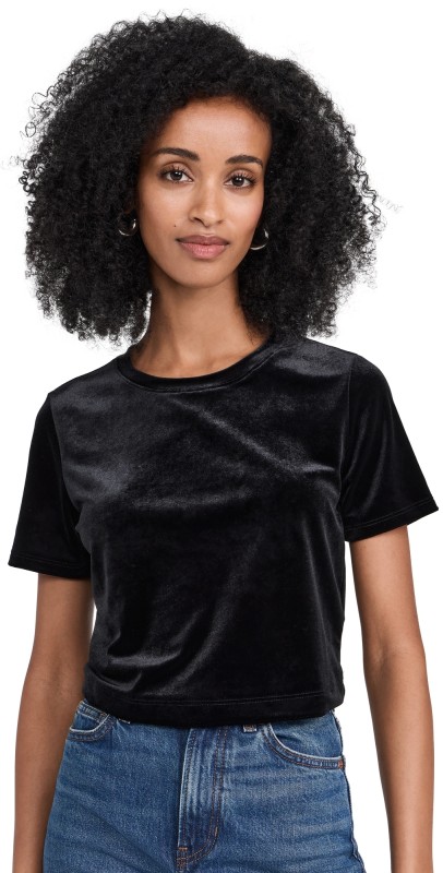 L'AGENCE Donna Velvet Crop Crew Neck Tee Black