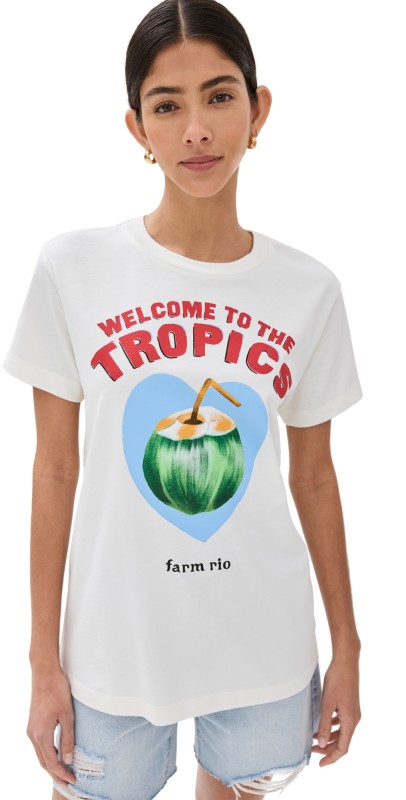 FARM Rio Welcome To The Tropics Tee Off-White