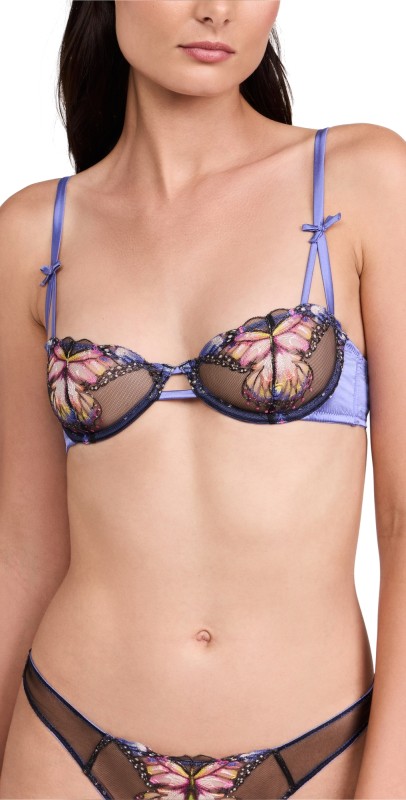 Fleur du Mal Butterfly Embroidery Balconette Bra Periwinkle