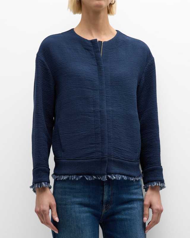 Crinkled Fringe-Trim Jacket