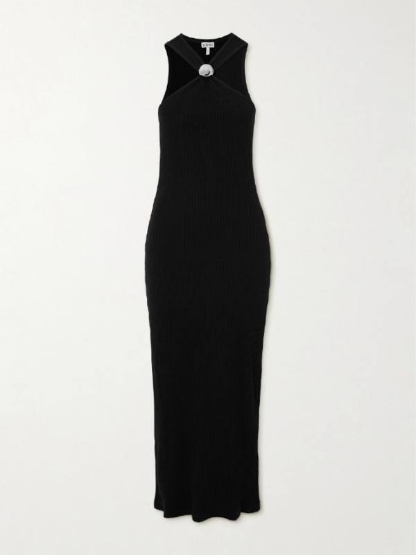 Loewe Embellished ribbed cotton-jersey midi dress