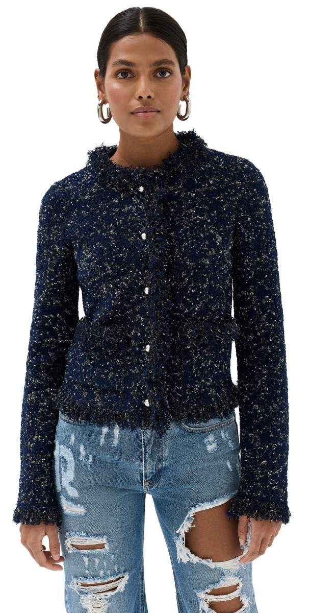 rabanne Fringe Cardigan TWEED BLEU SILVER