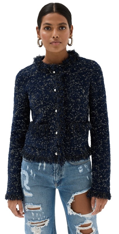 rabanne Fringe Cardigan TWEED BLEU SILVER