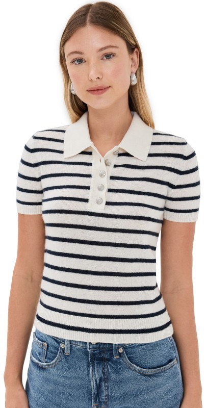 Veronica Beard Brandt Cashmere Polo Ivory/Navy