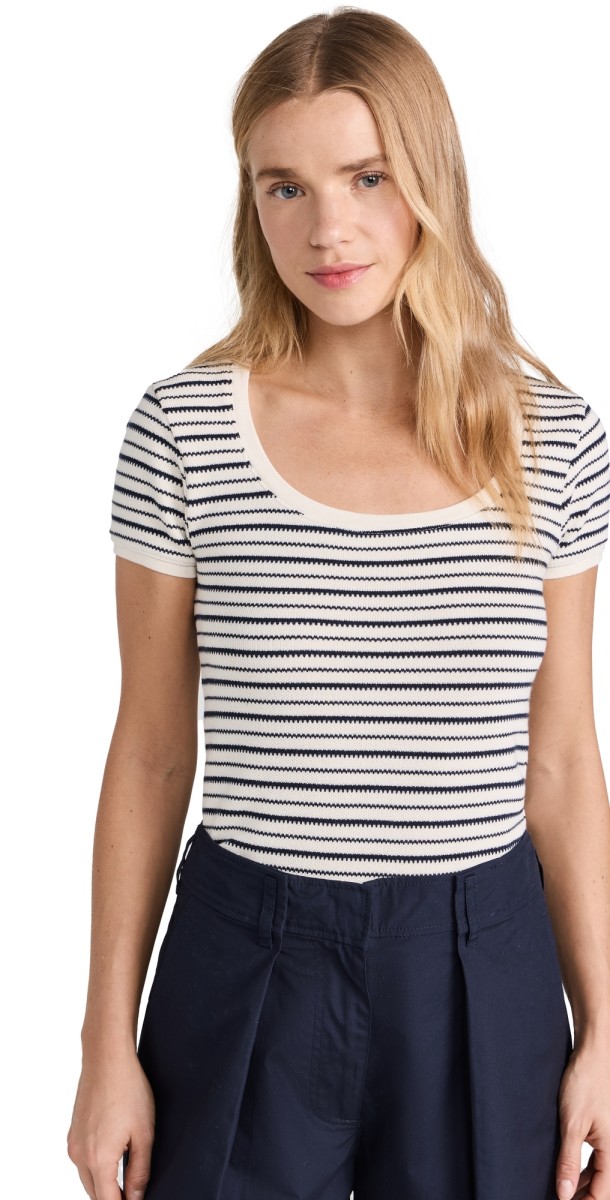 Nation LTD Amanda Square Neck Cap Sleeve Freehand Stripe