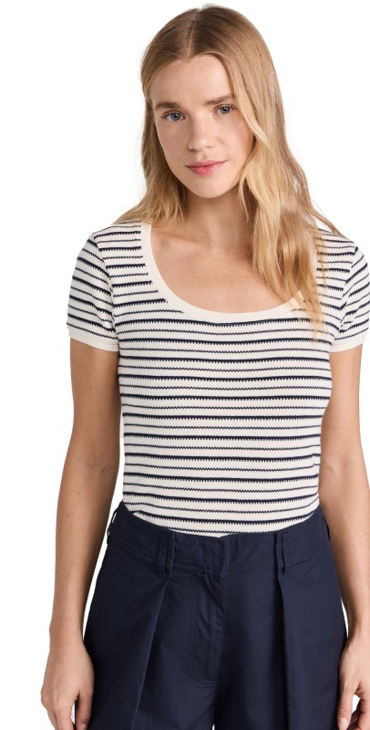 Nation LTD Amanda Square Neck Cap Sleeve Freehand Stripe